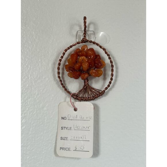 Handmade Copper and Serpentine Crystal Tree of life 3.5x2” Wall Decor - Picture 2 of 5